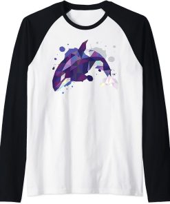 Orca Scuba Diver Sword Whale Polygon Whale Raglan Baseball Tee