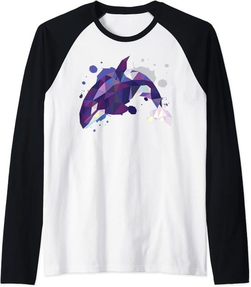 Orca Scuba Diver Sword Whale Polygon Whale Raglan Baseball Tee