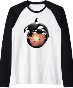 Orca Whales Sunset Raglan Baseball Tee