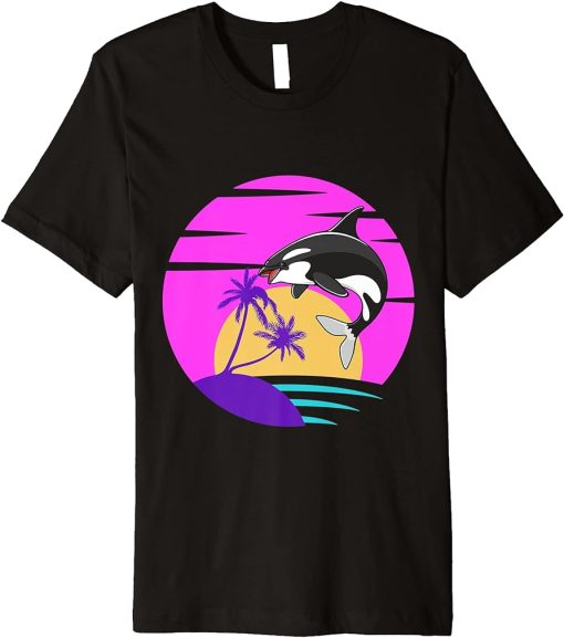 Orca Whale Vintage Sunset 80s Retro Premium T-Shirt