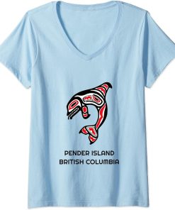 Womens Pender Island British Columbia Native Fisherman Orca Whale V-Neck T-Shirt