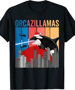 Christmas Killer Whale, Funny Orcazilla Retro Japan Sunset T-Shirt