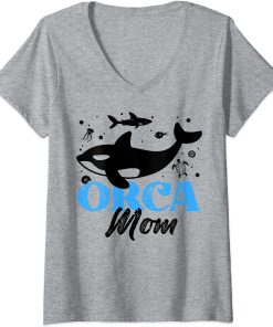 Womens Funny Orca Lover Graphic for Women Girls Moms Whale V-Neck T-Shirt