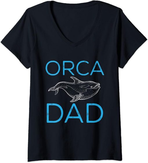 Womens Funny Orca Lover Graphic for Boys Men Dads Whale V-Neck T-Shirt