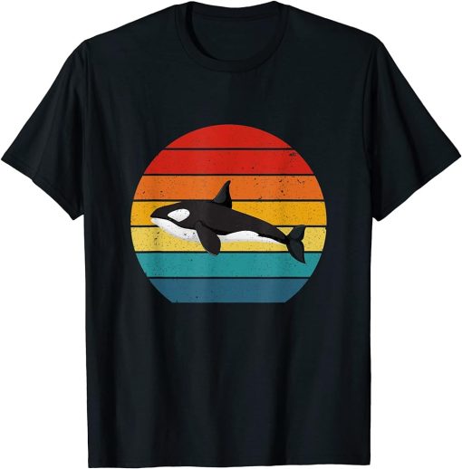 Vintage Retro Orca Design With Sunset Graphic For Orca Lover T-Shirt