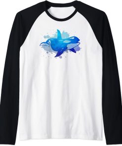 Orca Killer Whale Dolphin Retro Vintage Artistic Orca Whale Raglan Baseball Tee