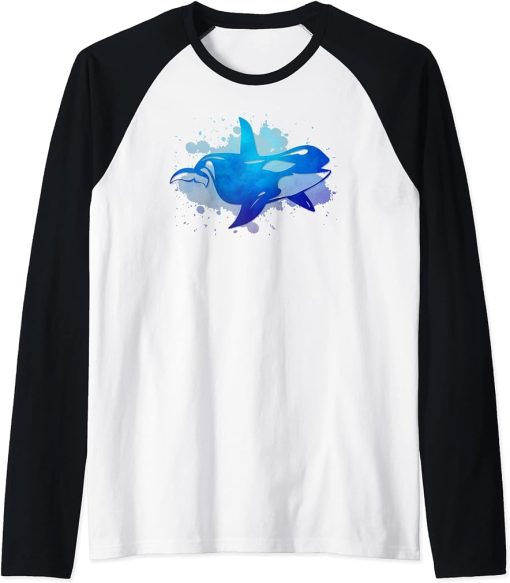 Orca Killer Whale Dolphin Retro Vintage Artistic Orca Whale Raglan Baseball Tee